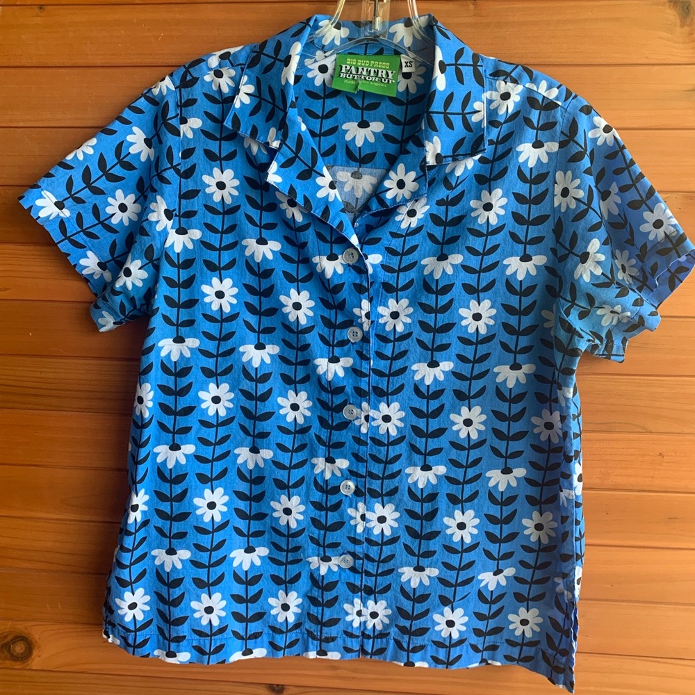 Big Bud Press Pantry Button-Up, Blue Daisy Chain, XS